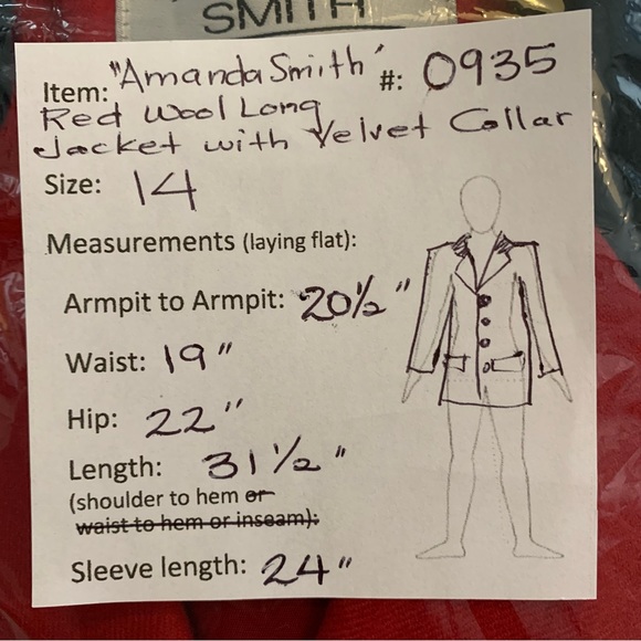 🔥5/$20🔥 “Amanda Smith” Red Pure Wool Jacket Velvet Collar size 12 - Picture 16 of 16